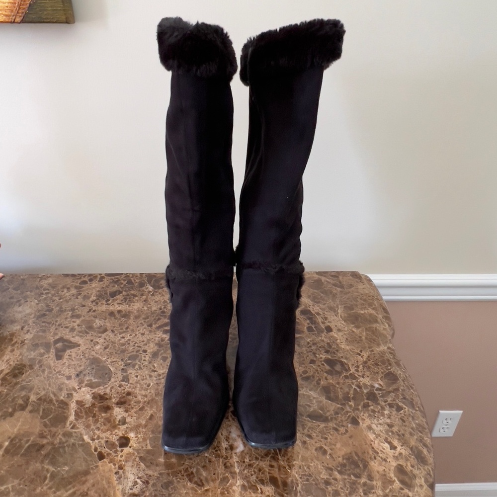 Impo Stretch Tasha Black, Faux Suede, Faux Fur Trimmed, Knee High Boots, Size 10